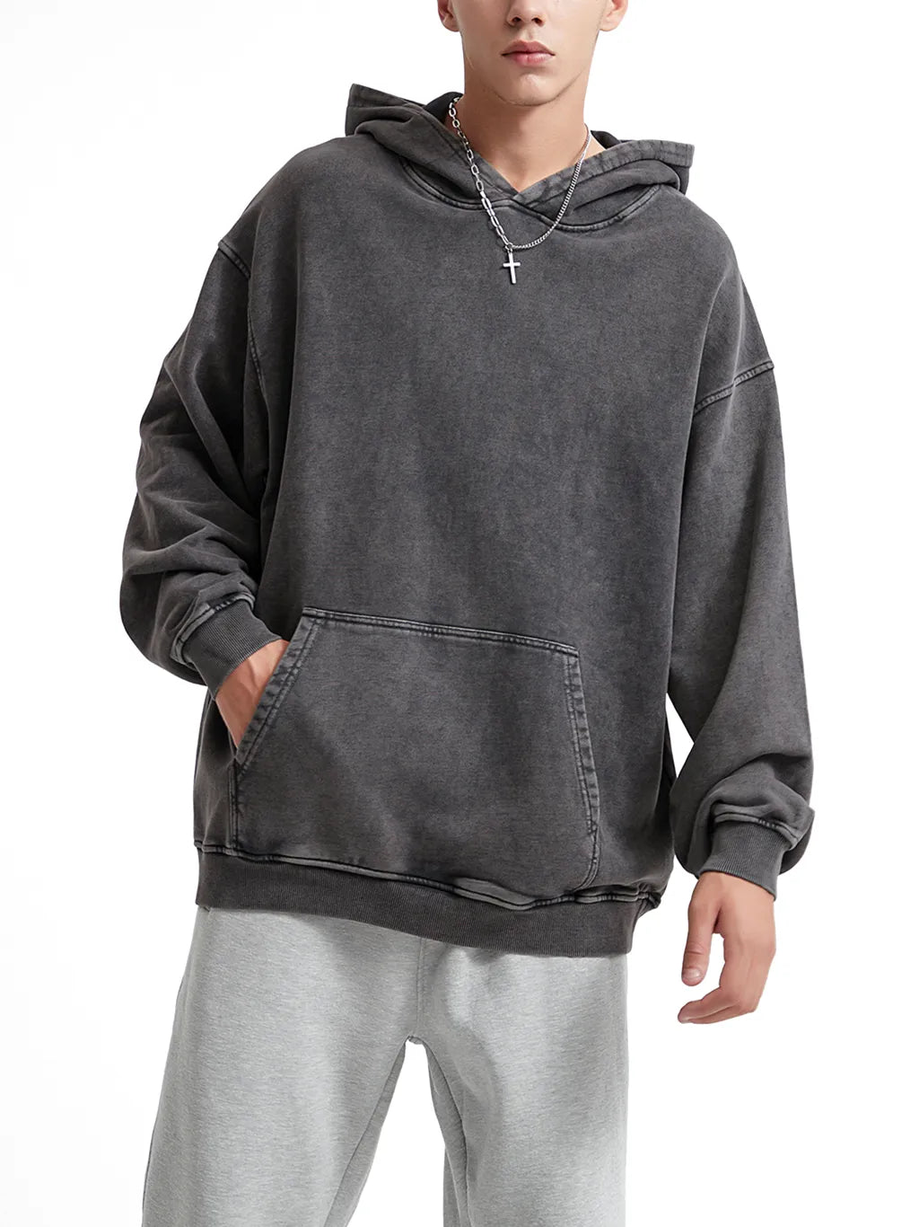 LUXURY TERMINAL - Snow Washed Loose Cotton Hoodie