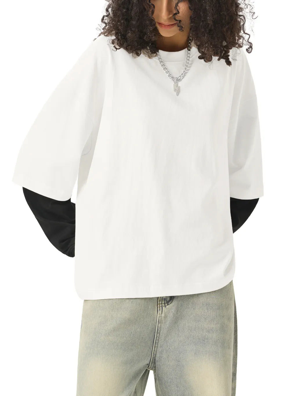 LUXURY TERMINAL - Layered Contrast Sleeve Cotton T-Shirt