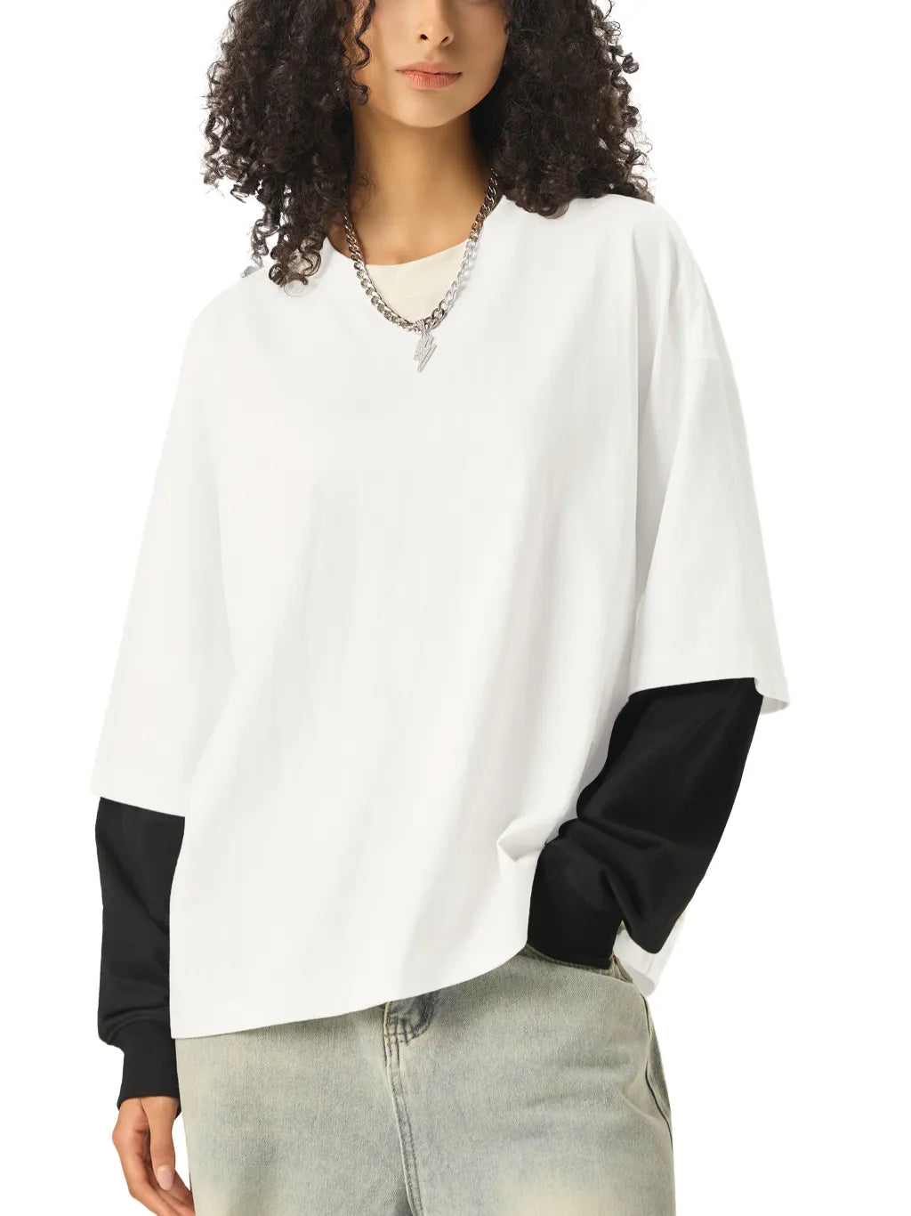 LUXURY TERMINAL - Layered Contrast Sleeve Cotton T-Shirt