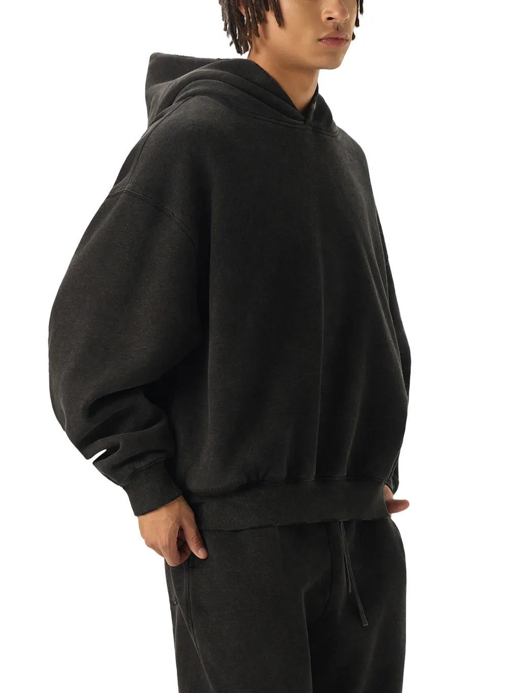 LUXURY TERMINAL - Frayed Enzyme Washed Fleece Hoodie