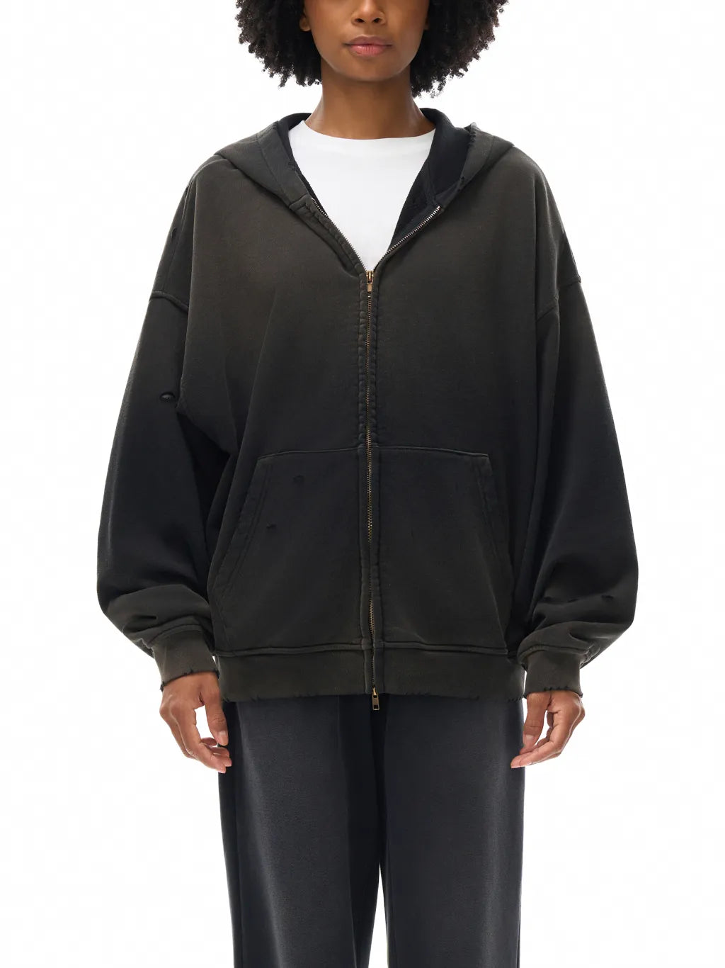 LUXURY TERMINAL - Hand-Frayed Sunfade Zip Hoodie