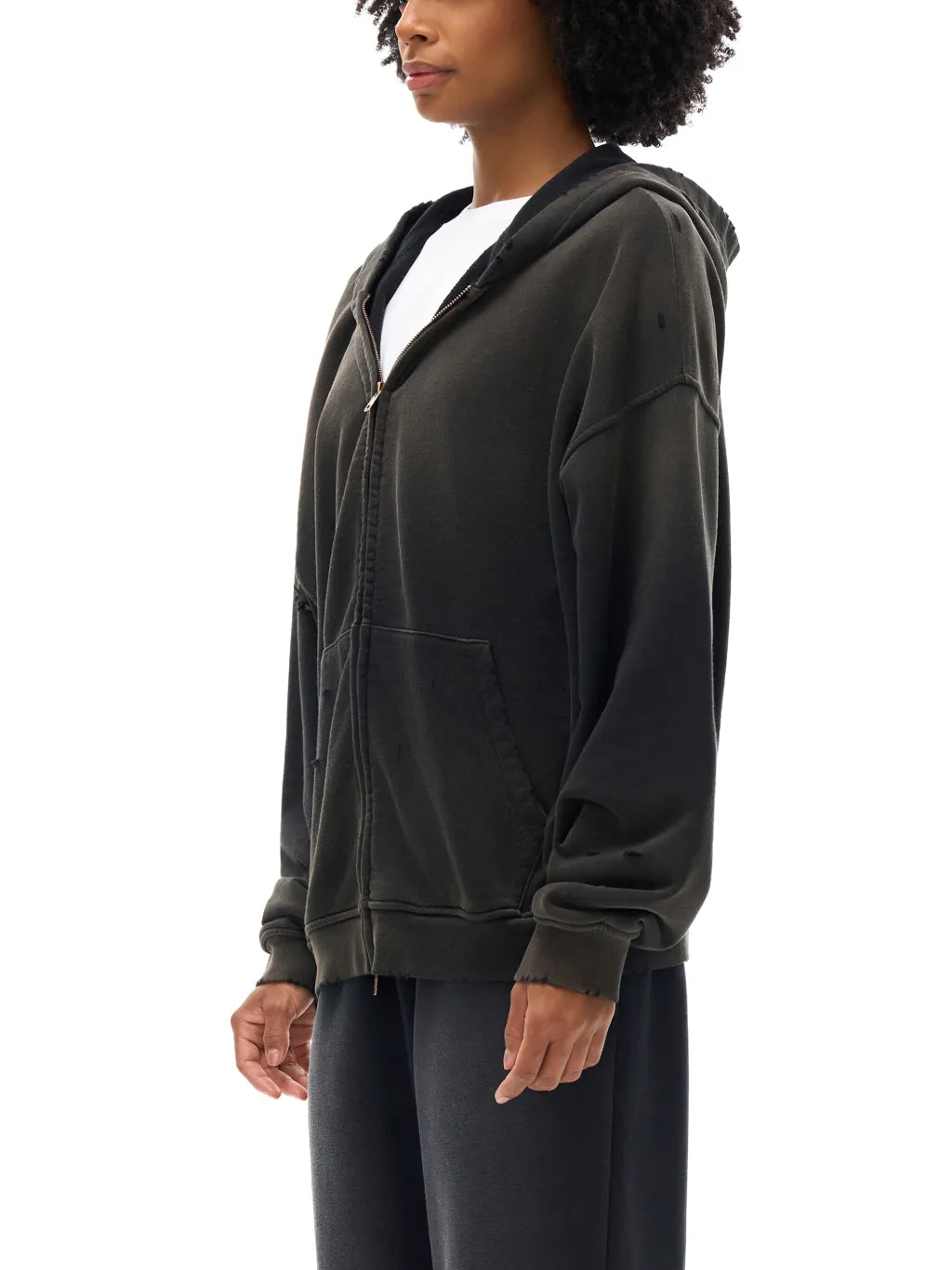 LUXURY TERMINAL - Hand-Frayed Sunfade Zip Hoodie