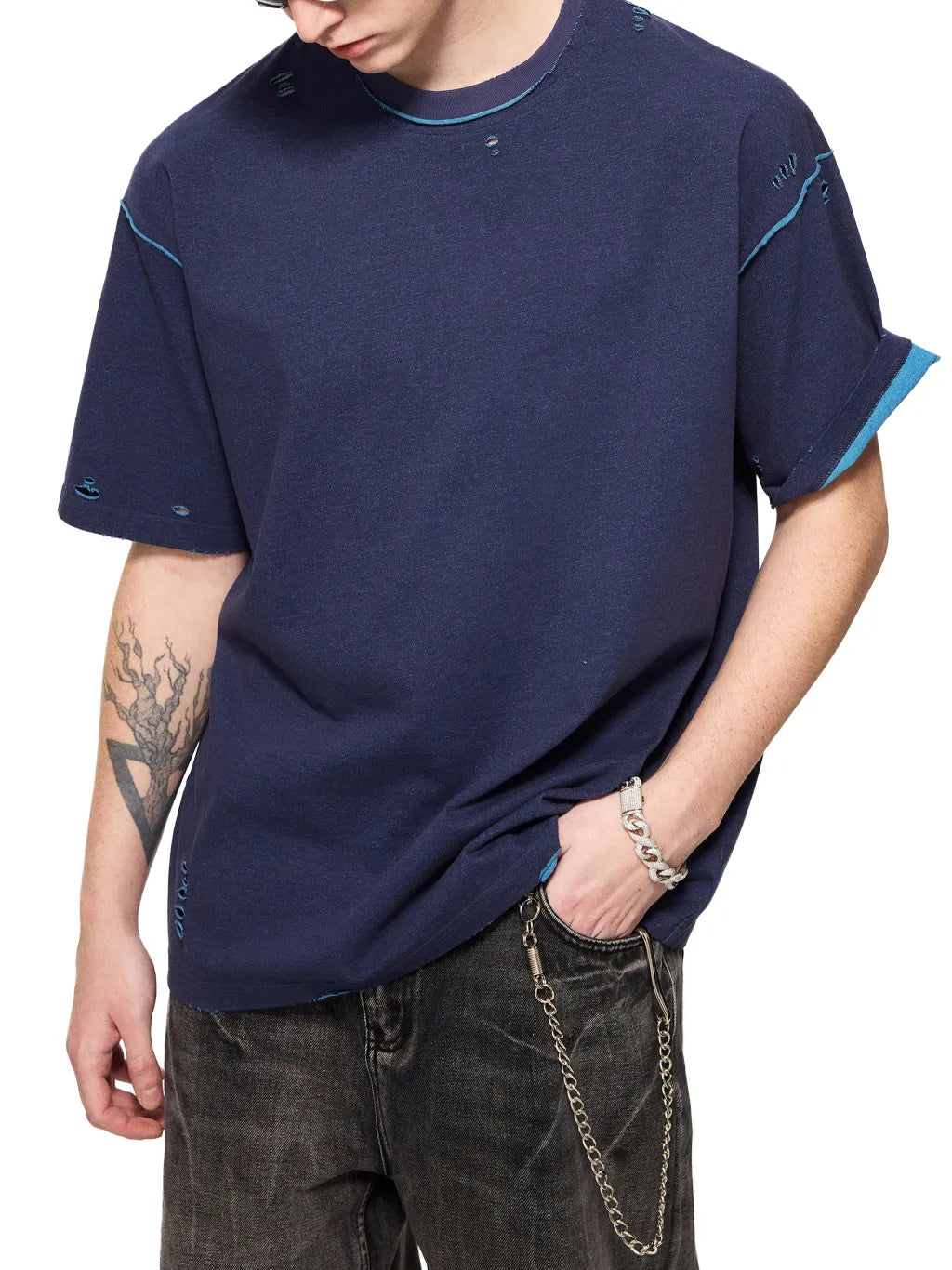 LUXURY TERMINAL - Hand-frayed Reversible T-shirt