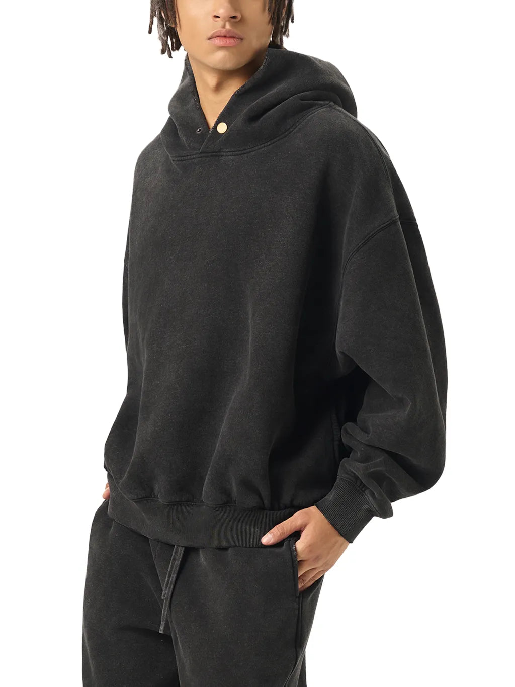 LUXURY TERMINAL - Frayed Enzyme Washed Fleece Hoodie