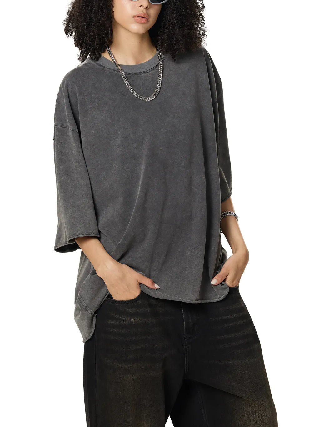 LUXURY TERMINAL - Raw Edge Snow Washed Boxy T-Shirt