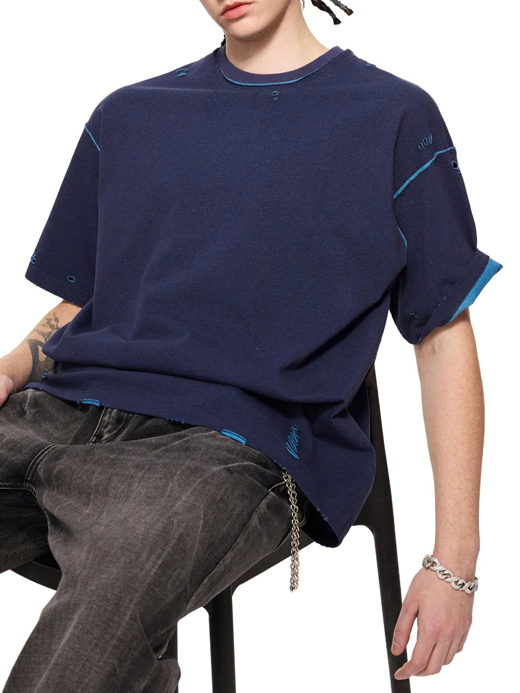 LUXURY TERMINAL - Hand-frayed Reversible T-shirt