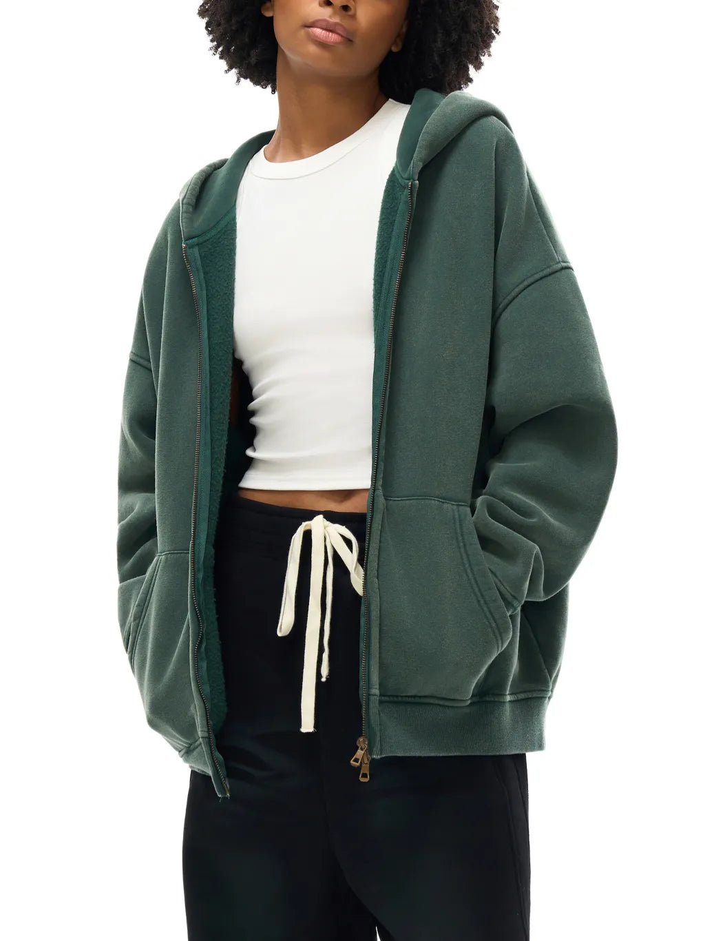 LUXURY TERMINAL - Snow Washed Zip-Through Fleece Hoodie