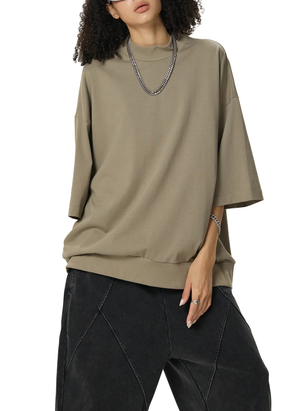 LUXURY TERMINAL - Heavyweight Oversized Mock Neck T-shirt
