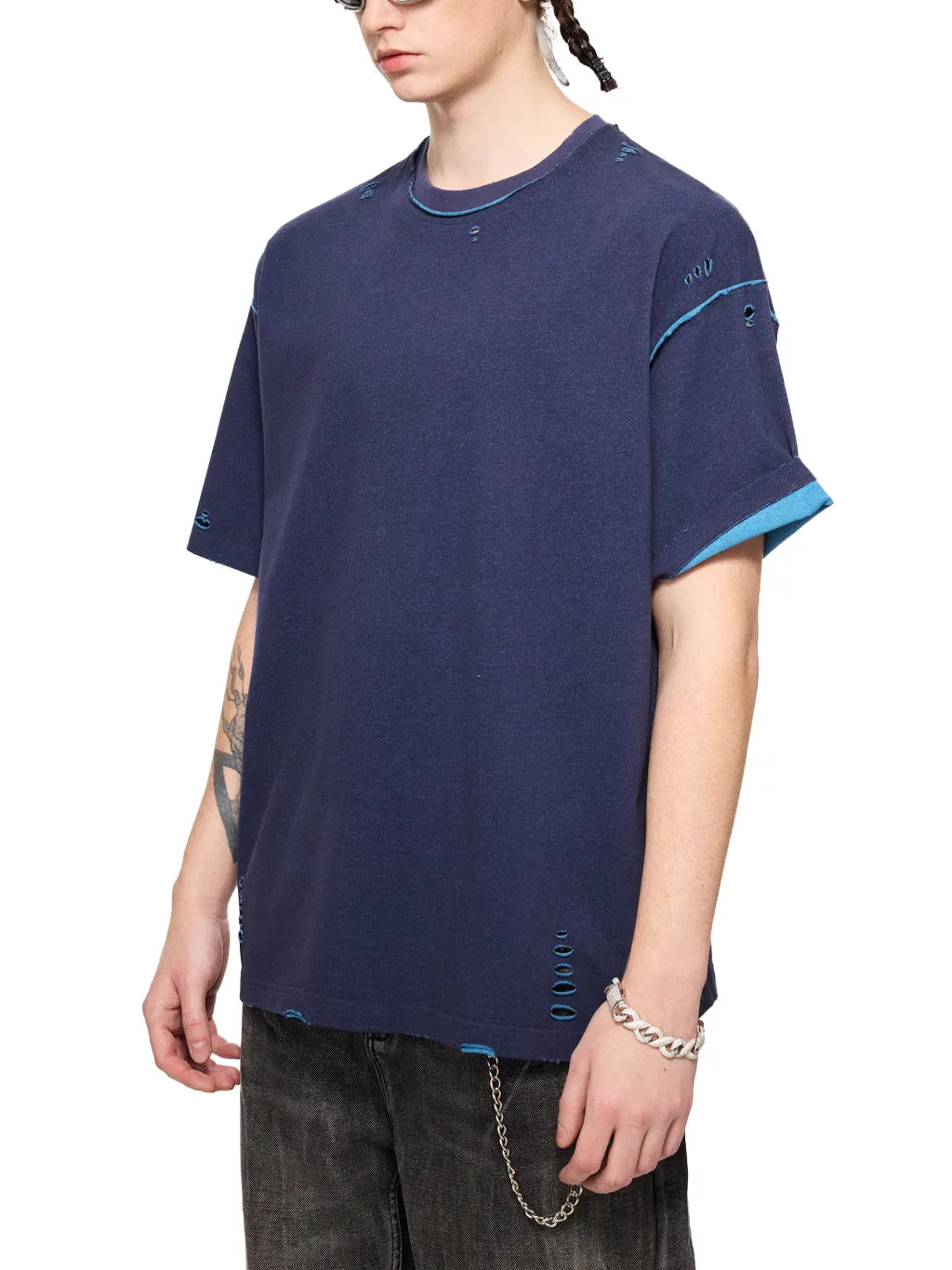LUXURY TERMINAL - Hand-frayed Reversible T-shirt