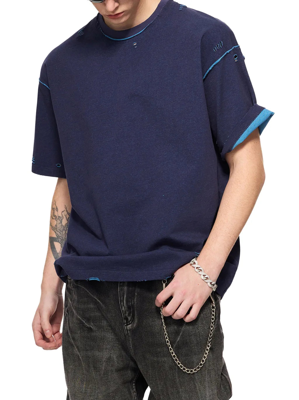 LUXURY TERMINAL - Hand-frayed Reversible T-shirt