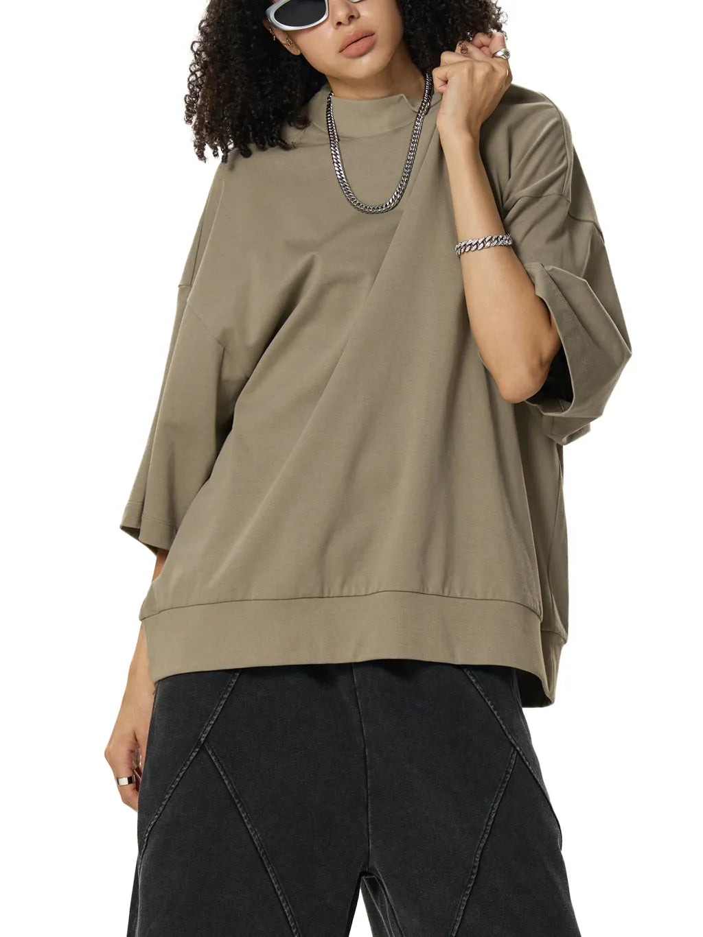 LUXURY TERMINAL - Heavyweight Oversized Mock Neck T-shirt