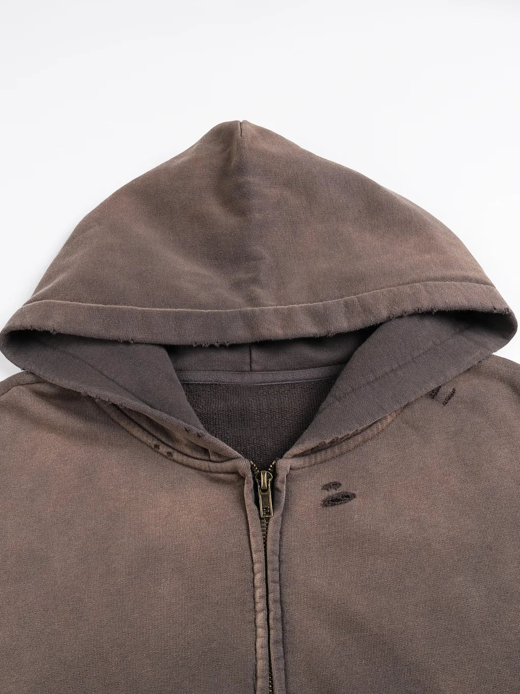 LUXURY TERMINAL - Hand-Frayed Sunfade Zip Hoodie