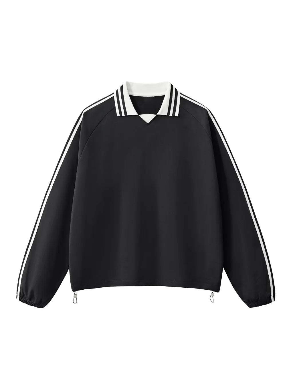 LUXURY TERMINAL - Contrast Striped Lapel Collar Sweatshirt