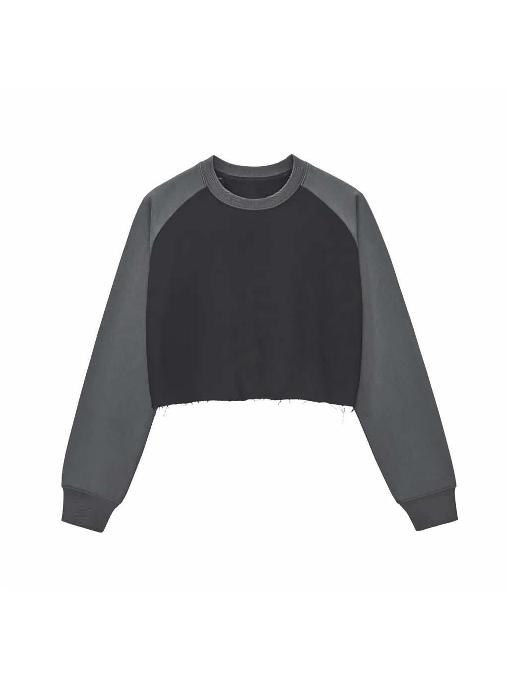 LUXURY TERMINAL - Raw-Hem Color-Block Raglan Crop Sweatshirt