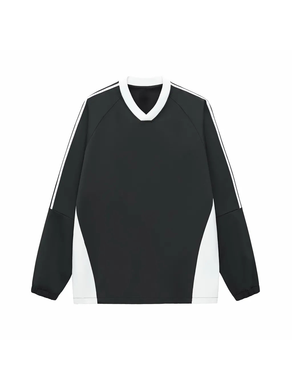 LUXURY TERMINAL - Color-Block V-Neck Long-Sleeve T-Shirt