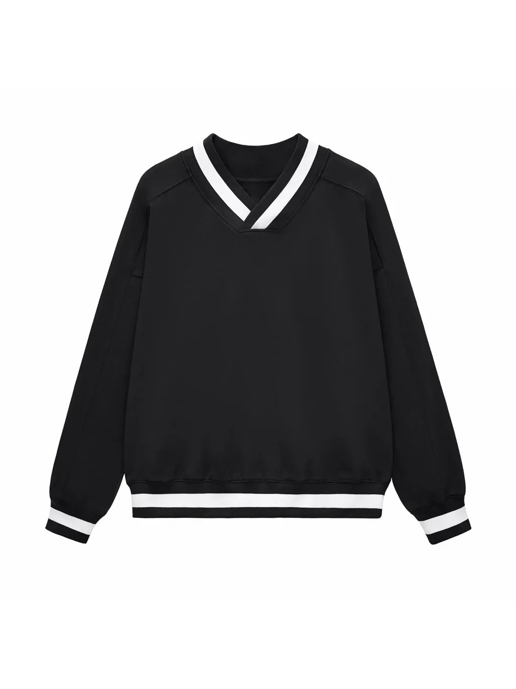 LUXURY TERMINAL - V-Neck Contrast Collar Boxy Sweatshirt