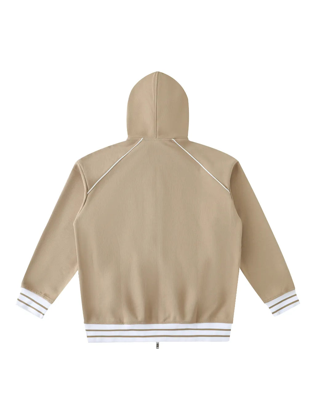 LUXURY TERMINAL - Striped Trim Zip-Up Hoodie