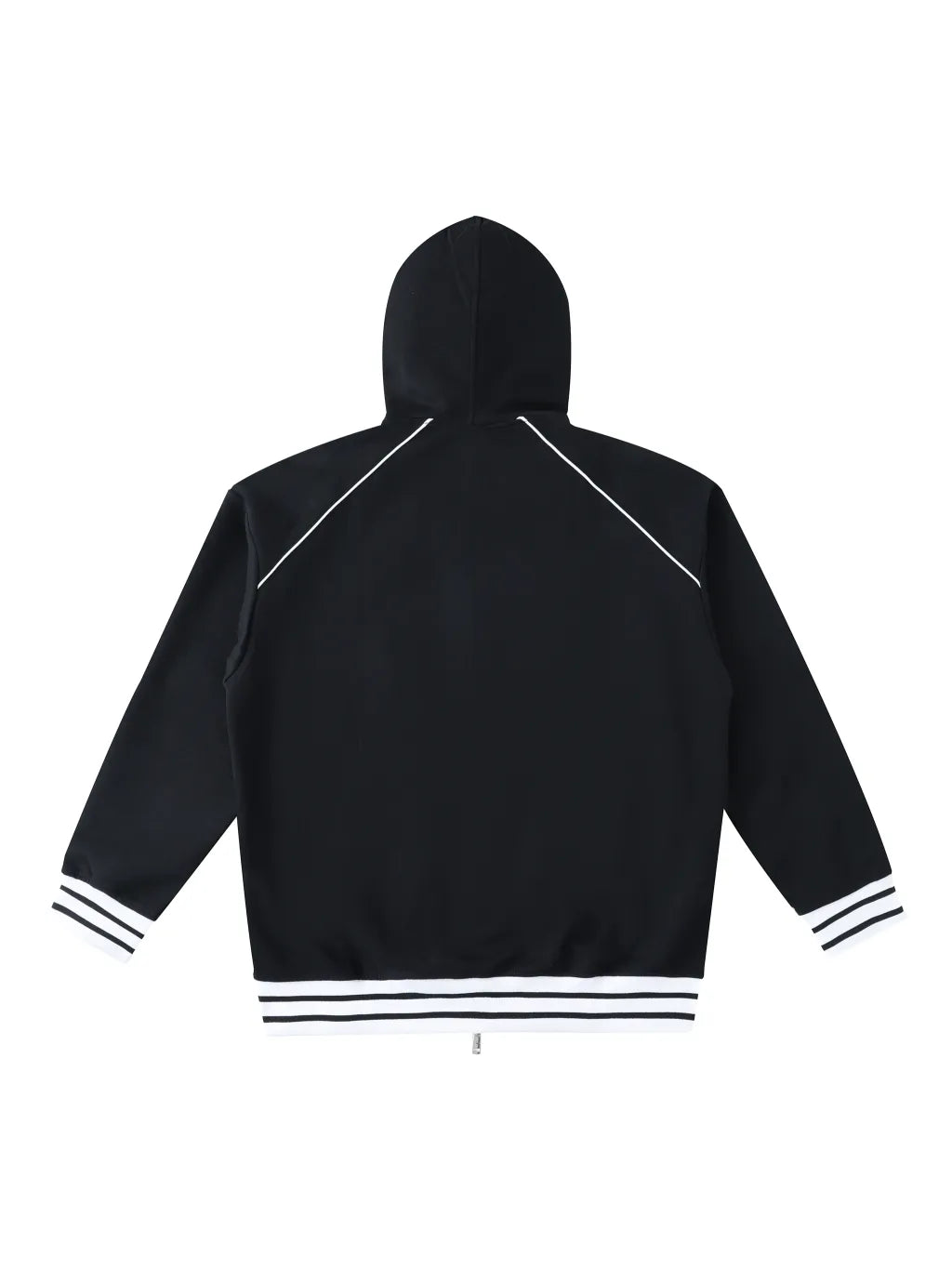 LUXURY TERMINAL - Striped Trim Zip-Up Hoodie