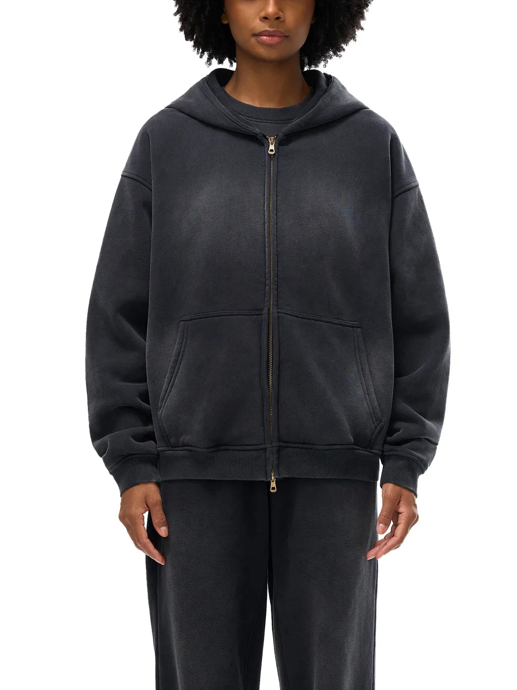 LUXURY TERMINAL - Sunfade Two-way Zipper Boxy Fleece Hoodie