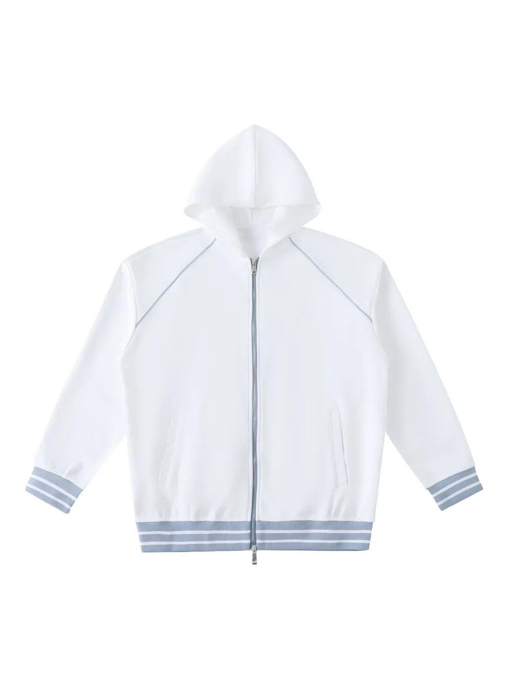 LUXURY TERMINAL - Striped Trim Zip-Up Hoodie