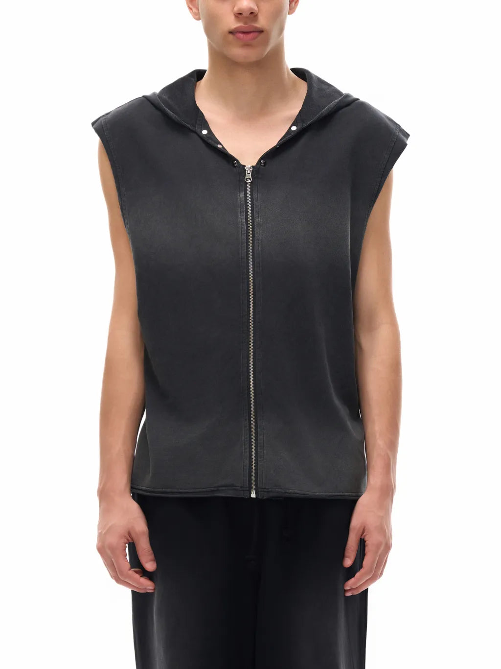 LUXURY TERMINAL - Vintage Washed Zip-Up Hooded Tank Top