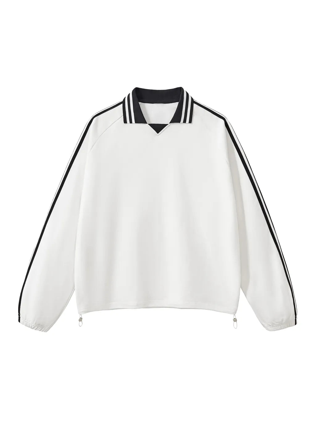 LUXURY TERMINAL - Contrast Striped Lapel Collar Sweatshirt