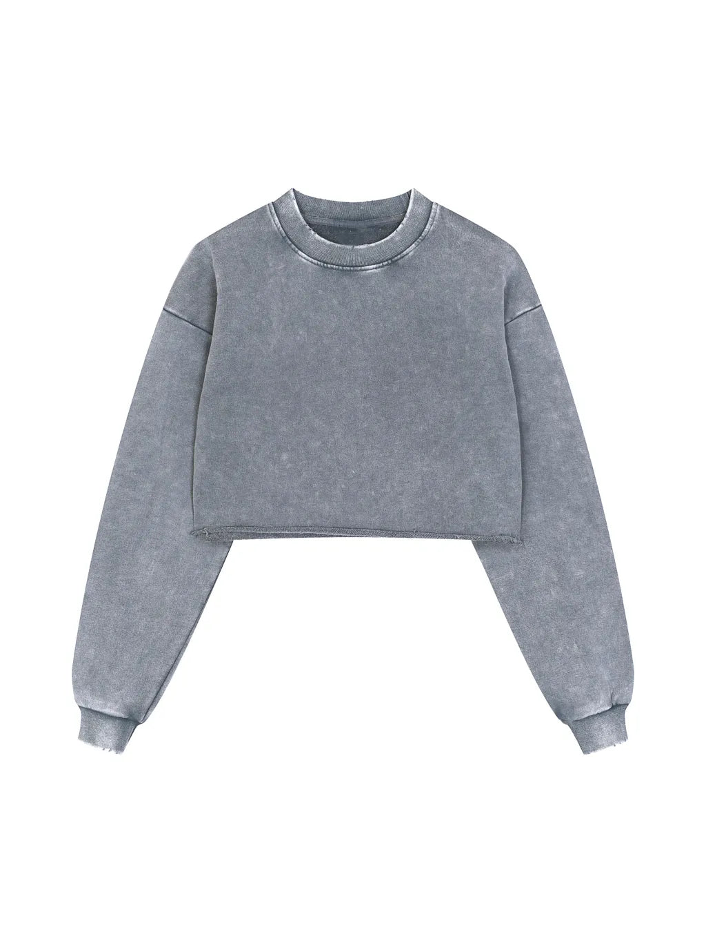 LUXURY TERMINAL - Snow Washed Raw Edge Cropped Sweatshirt