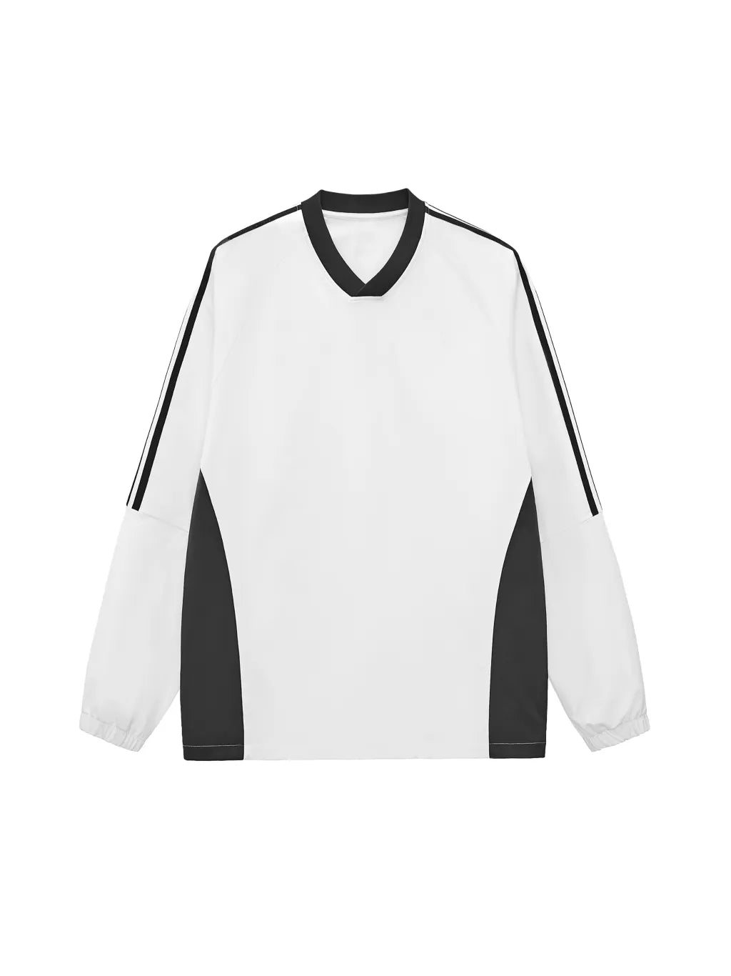 LUXURY TERMINAL - Color-Block V-Neck Long-Sleeve T-Shirt