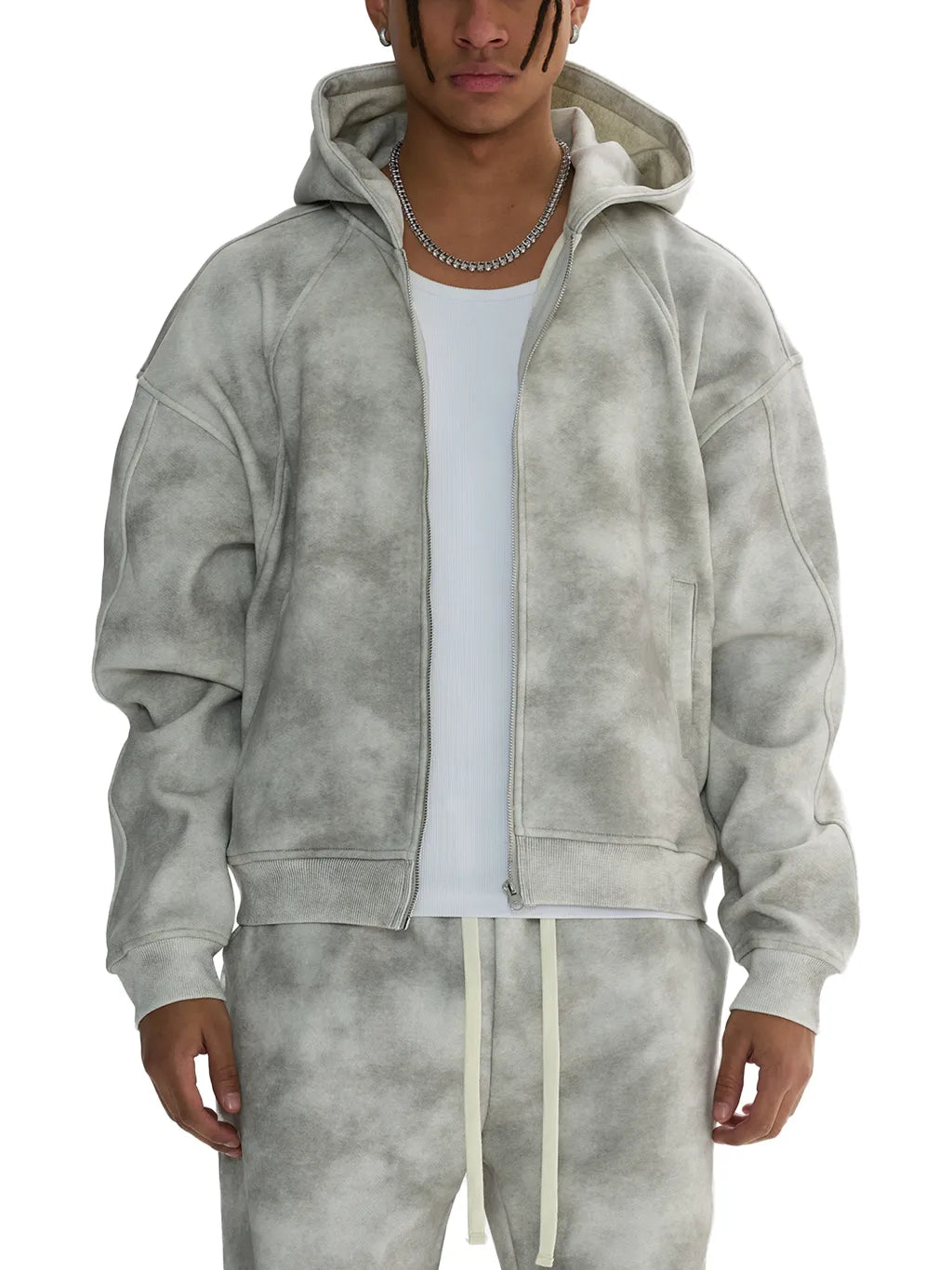 LUXURY TERMINAL - Dirty Washed Zip-Up Fleece Hoodie