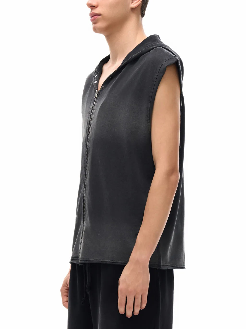 LUXURY TERMINAL - Vintage Washed Zip-Up Hooded Tank Top