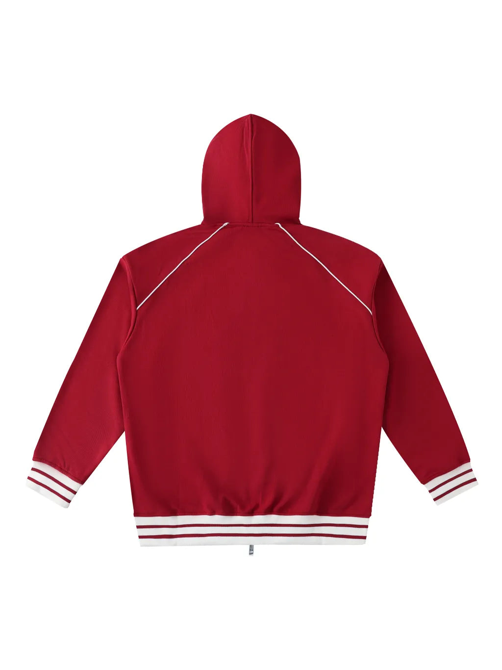 LUXURY TERMINAL - Striped Trim Zip-Up Hoodie