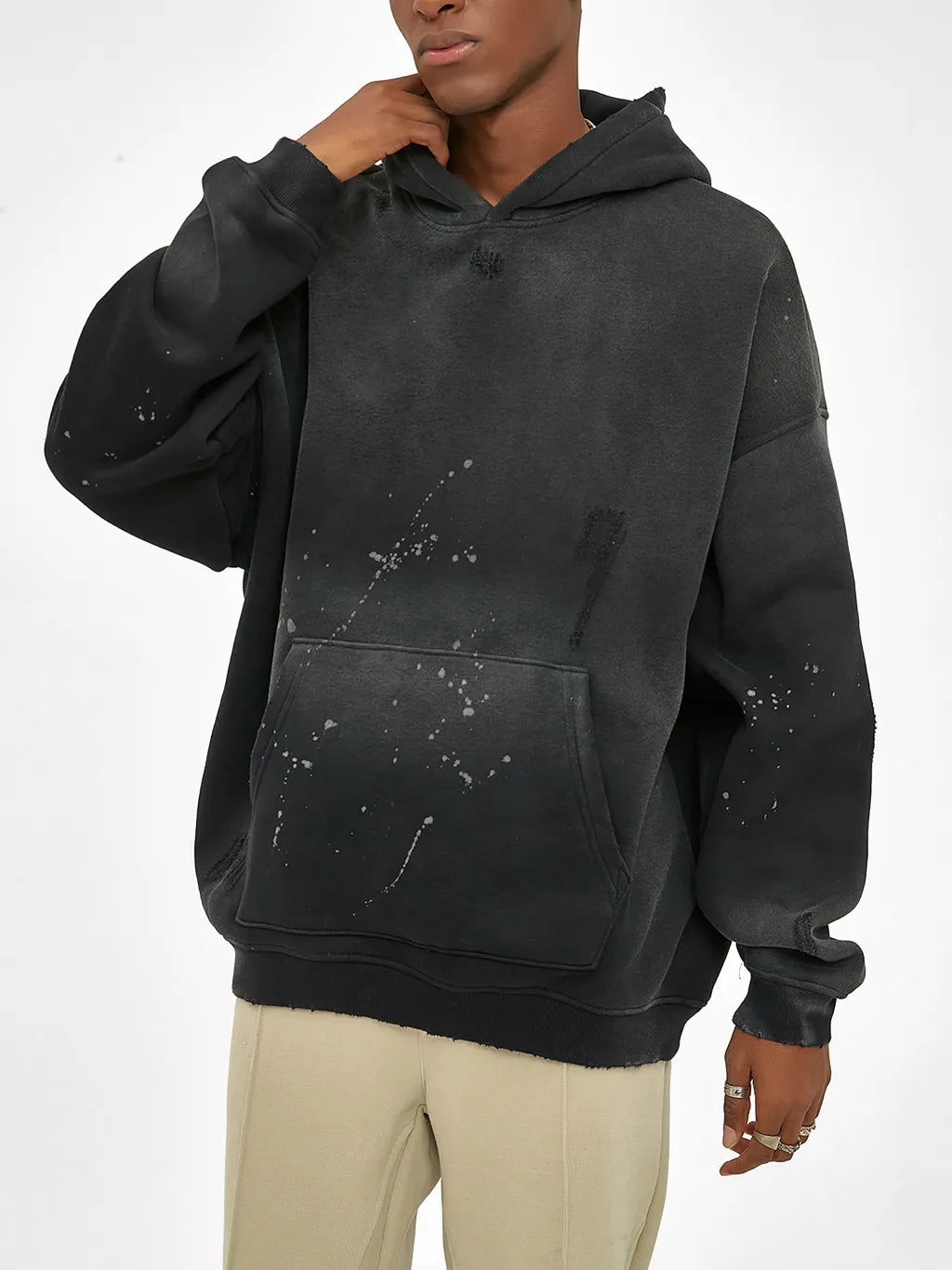 LUXURY TERMINAL - Vintage Washed Frayed Fleece Hoodie
