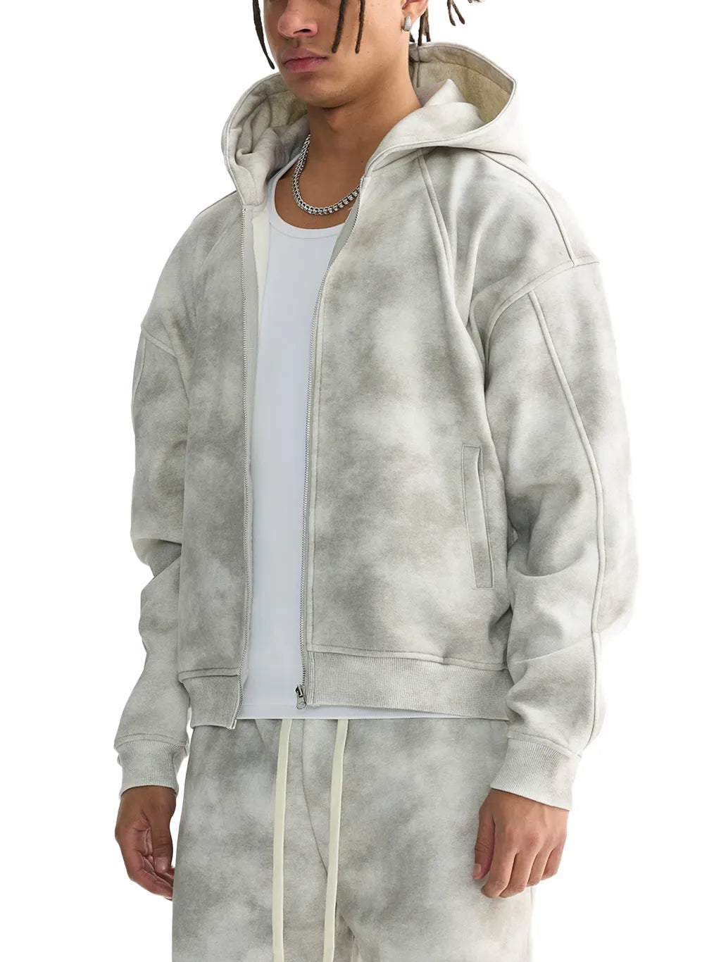 LUXURY TERMINAL - Dirty Washed Zip-Up Fleece Hoodie