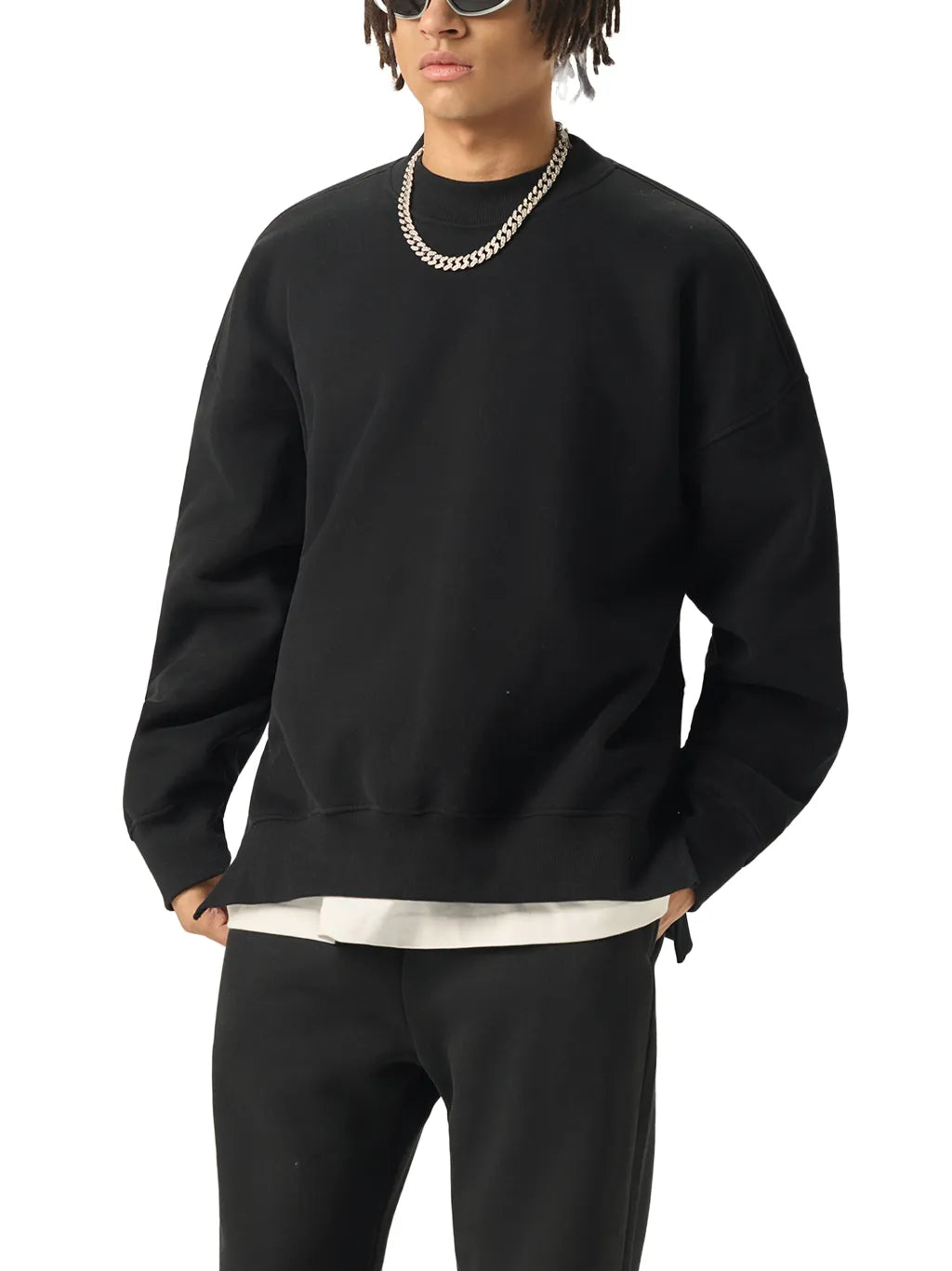 LUXURY TERMINAL - Fleece Side Slit Crewneck Sweatshirt