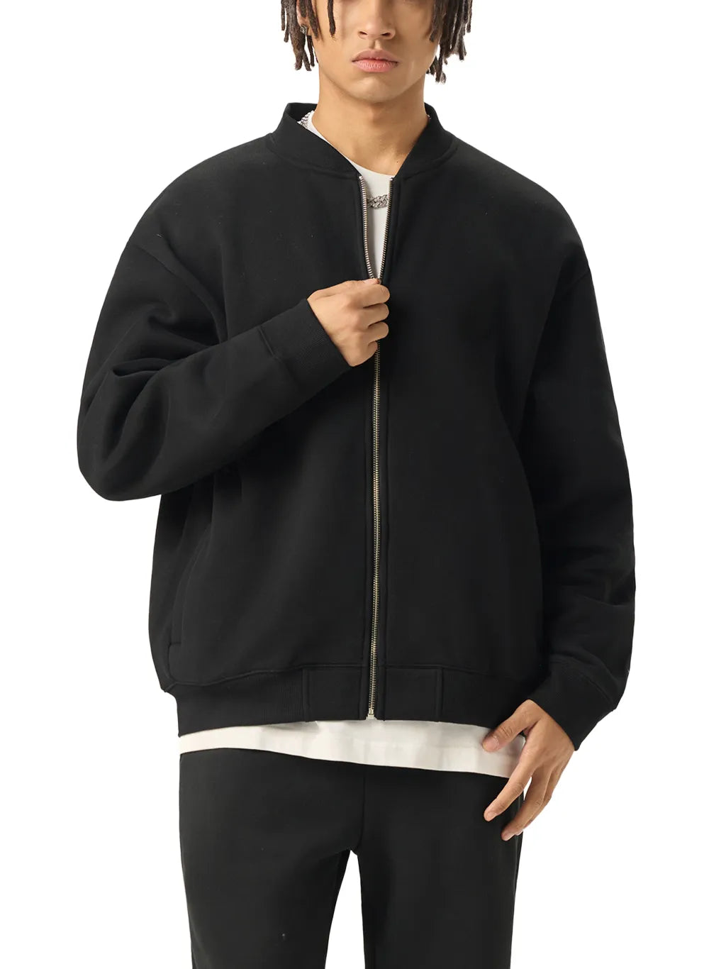 LUXURY TERMINAL - Essential Zip-Up Fleeced Varsity Jacket