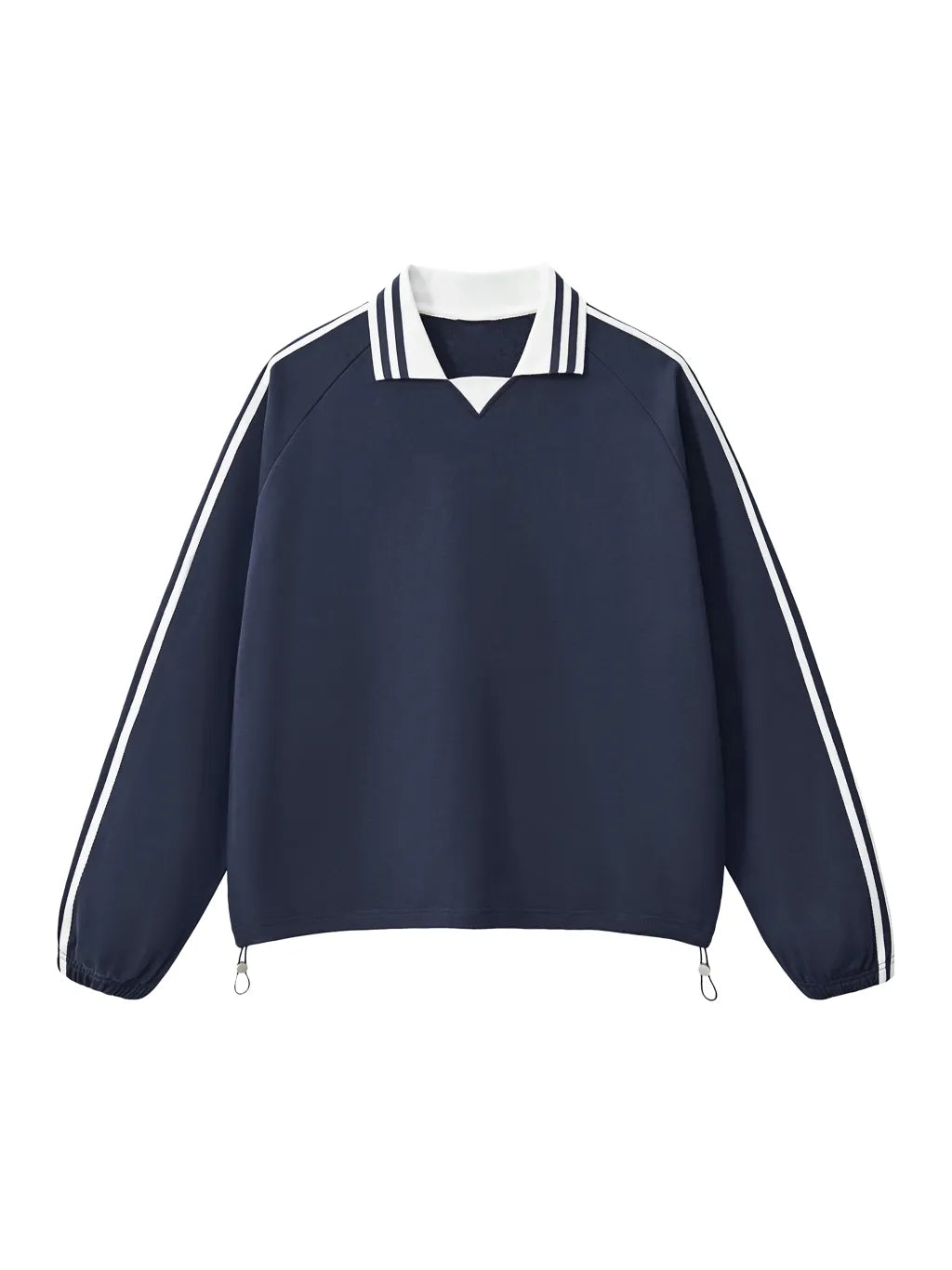 LUXURY TERMINAL - Contrast Striped Lapel Collar Sweatshirt