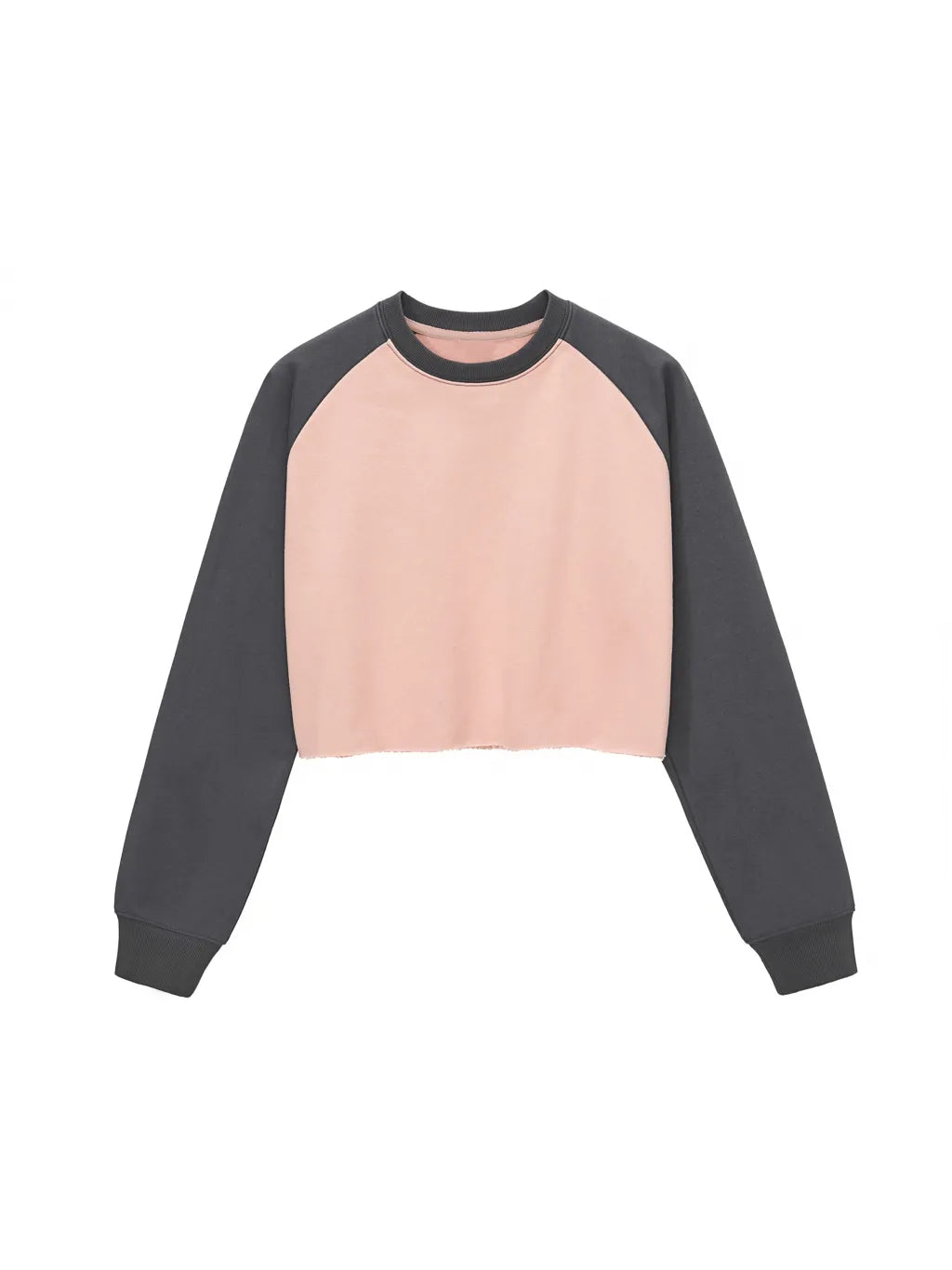 LUXURY TERMINAL - Raw-Hem Color-Block Raglan Crop Sweatshirt