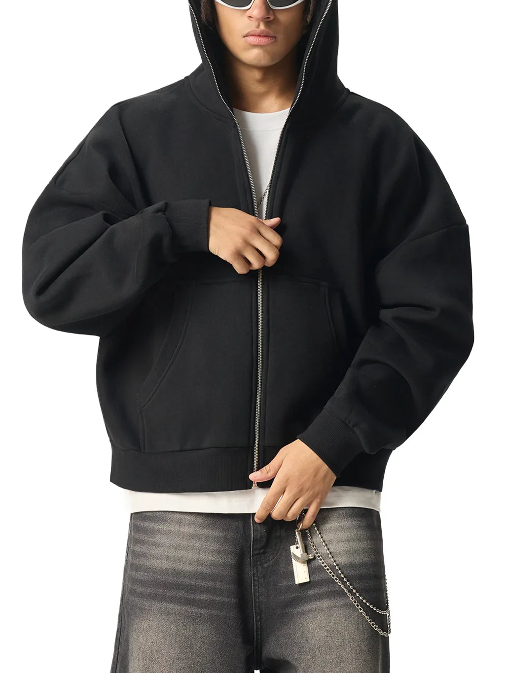 LUXURY TERMINAL - Fleeced Full-Zip Boxy Hoodie
