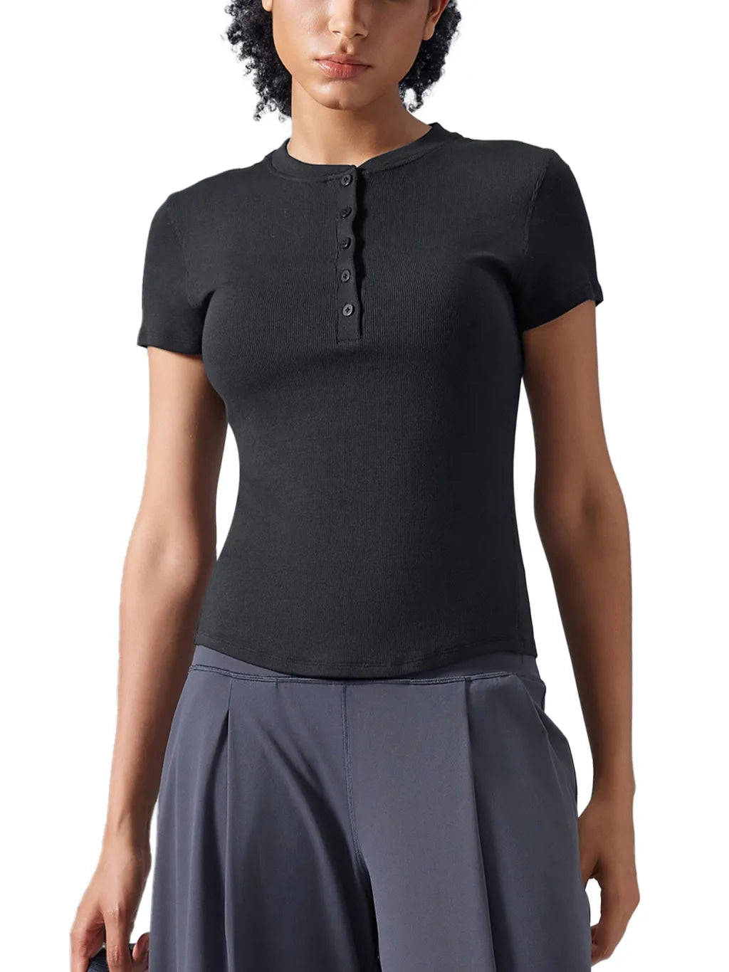 LUXURY TERMINAL - Modal Bodycon Henley Shirt