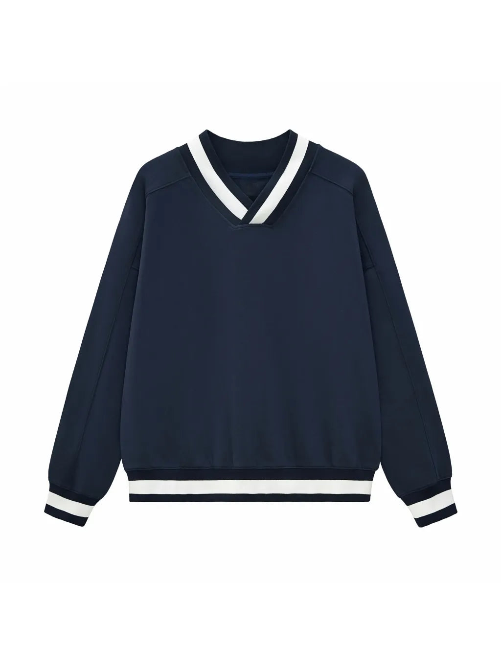 LUXURY TERMINAL - V-Neck Contrast Collar Boxy Sweatshirt