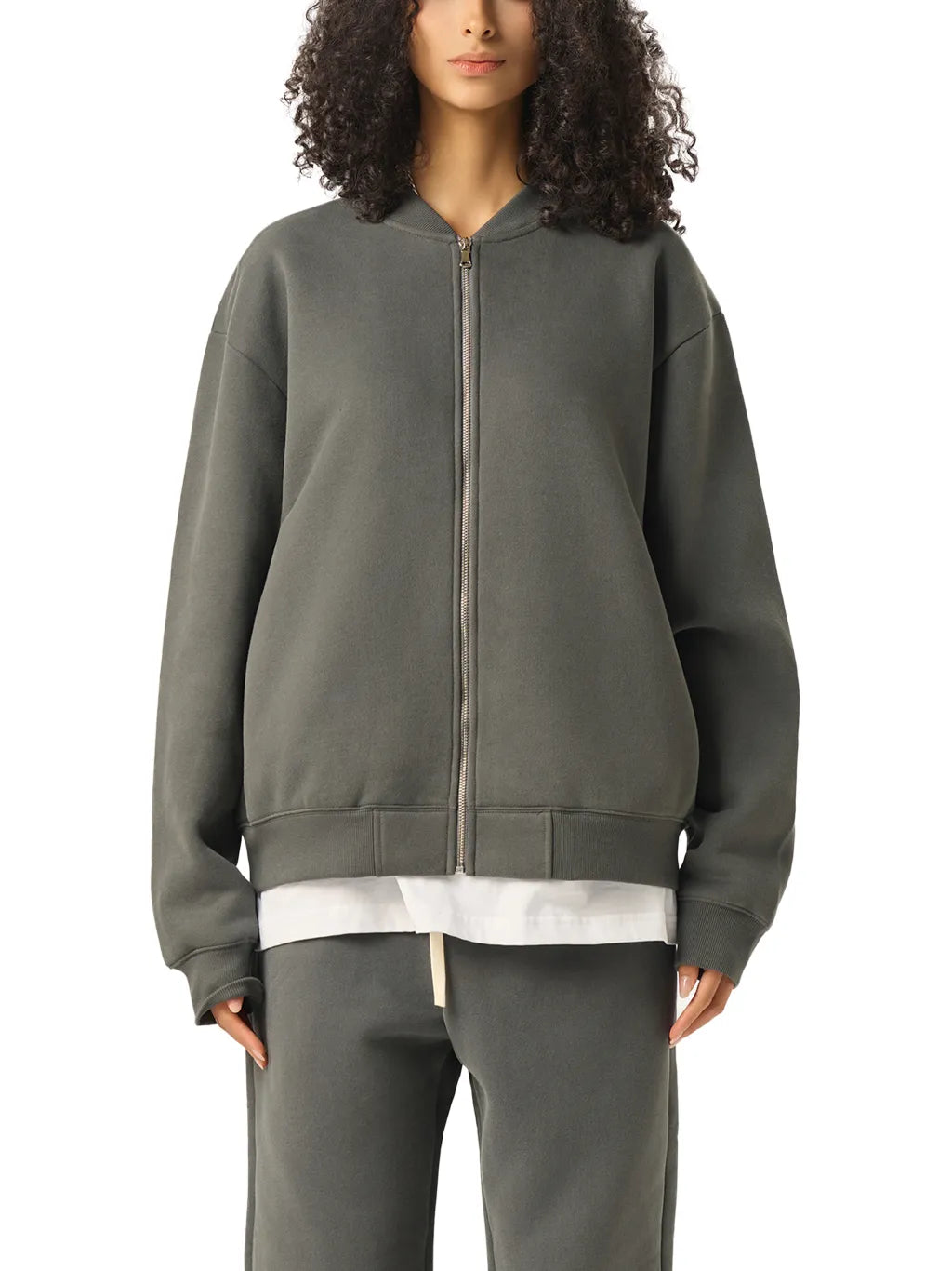 LUXURY TERMINAL - Essential Zip-Up Fleeced Varsity Jacket