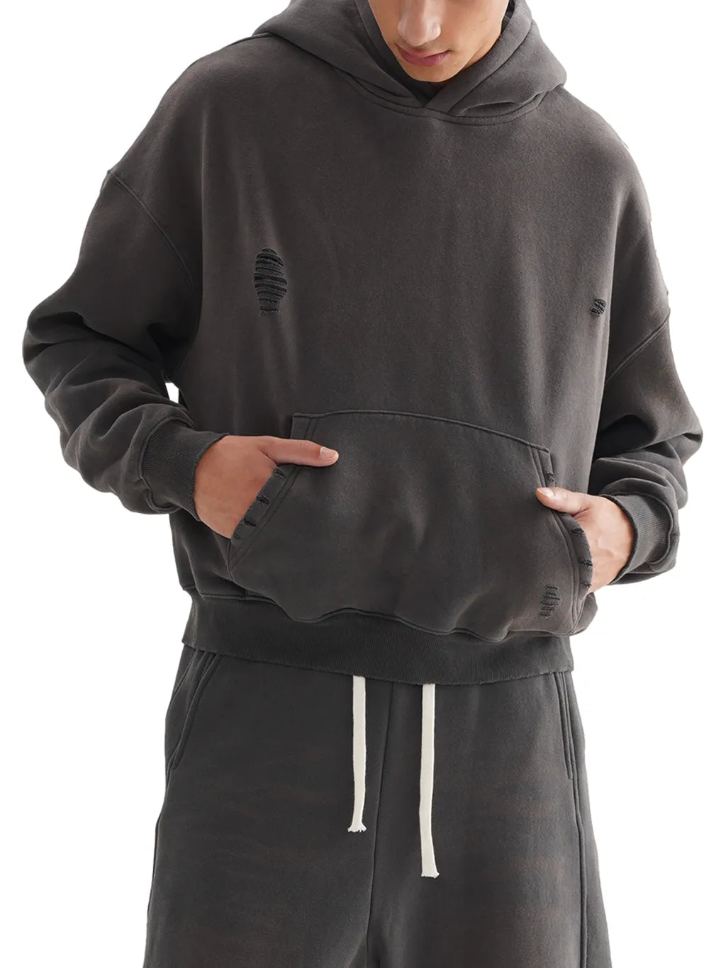 LUXURY TERMINAL - Frayed Sunfade Boxy Fleece Hoodie