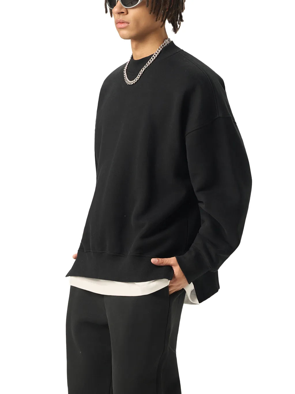LUXURY TERMINAL - Fleece Side Slit Crewneck Sweatshirt
