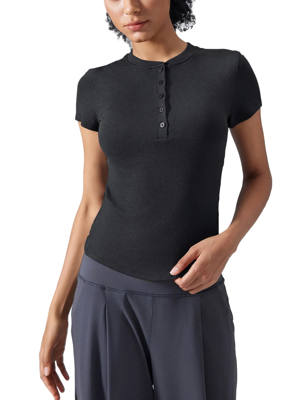 LUXURY TERMINAL - Modal Bodycon Henley Shirt