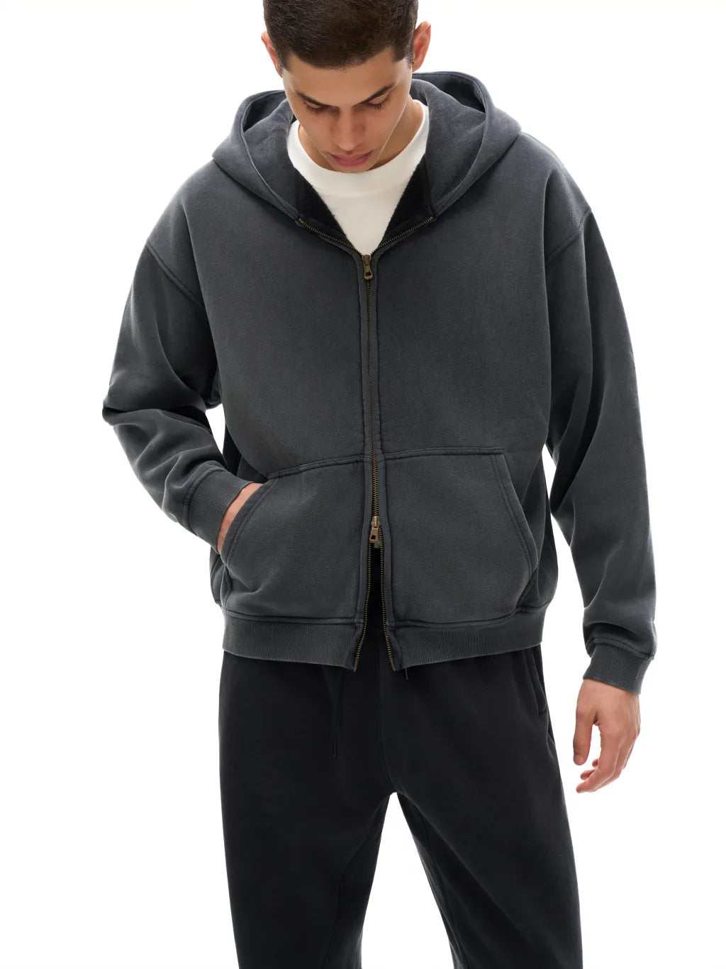 LUXURY TERMINAL - Zip-Through Boxy Fleece Hoodie