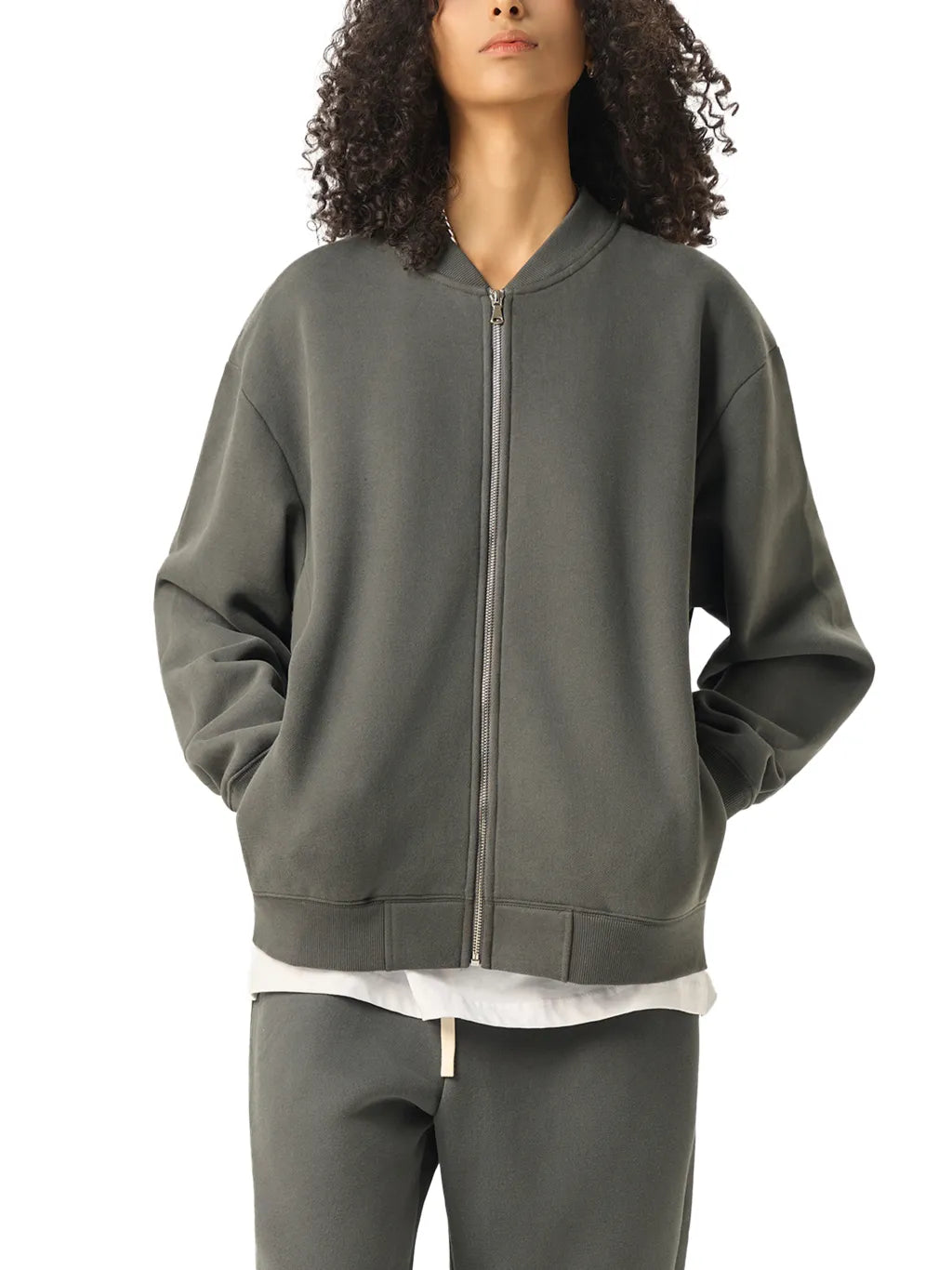 LUXURY TERMINAL - Essential Zip-Up Fleeced Varsity Jacket