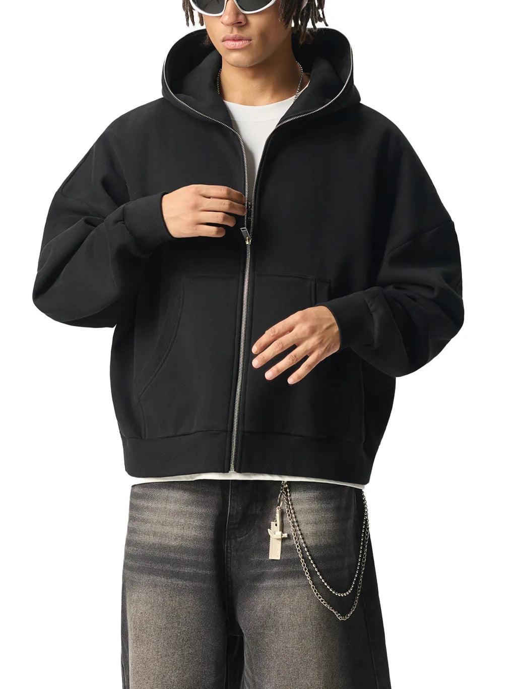 LUXURY TERMINAL - Fleeced Full-Zip Boxy Hoodie