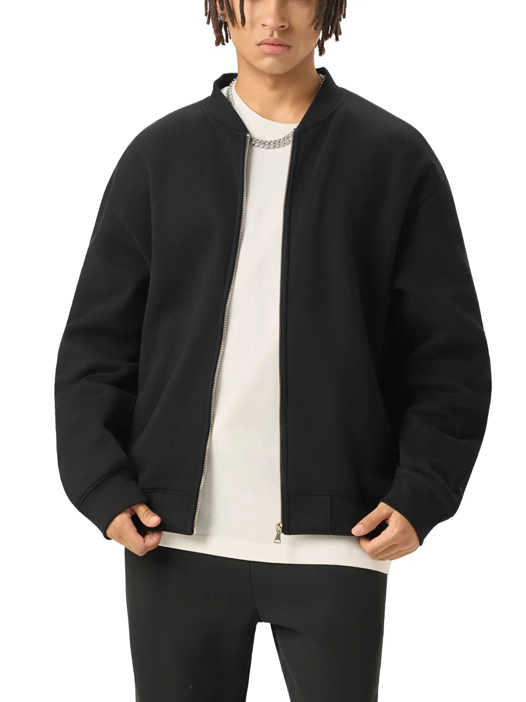 LUXURY TERMINAL - Essential Zip-Up Fleeced Varsity Jacket