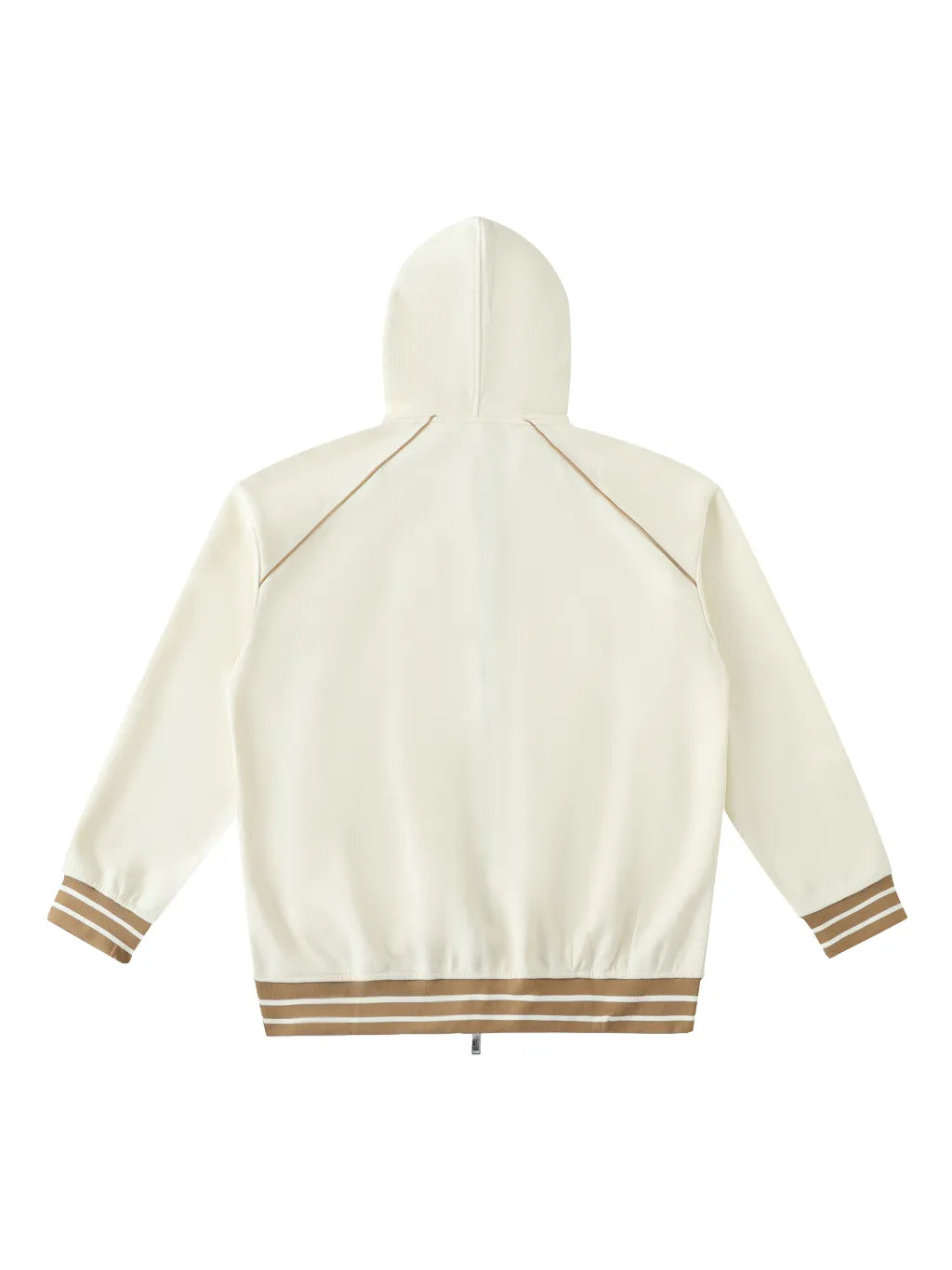 LUXURY TERMINAL - Striped Trim Zip-Up Hoodie