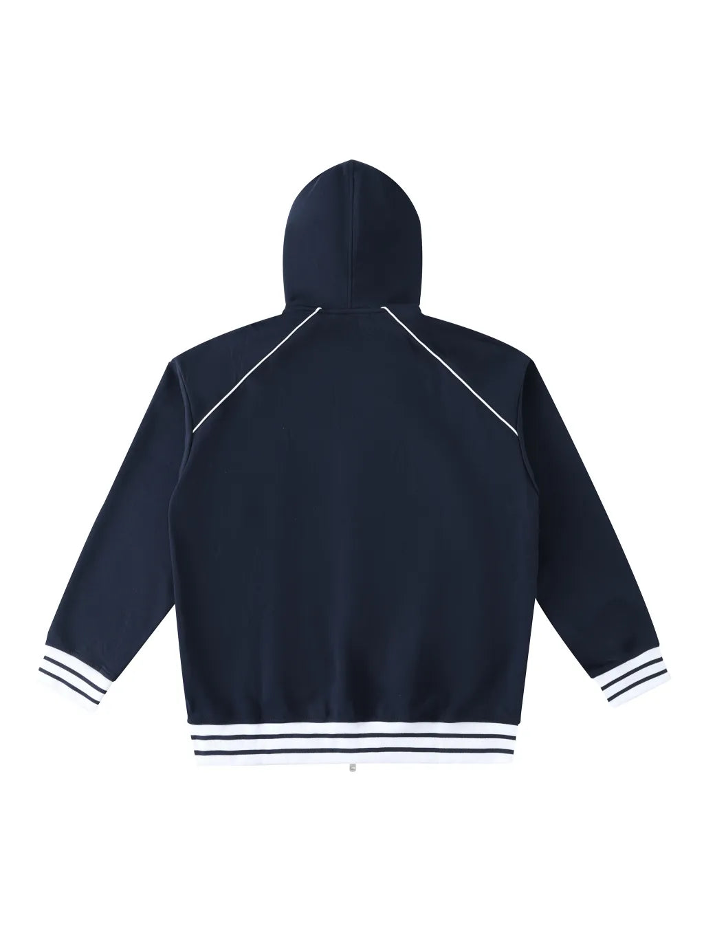 LUXURY TERMINAL - Striped Trim Zip-Up Hoodie